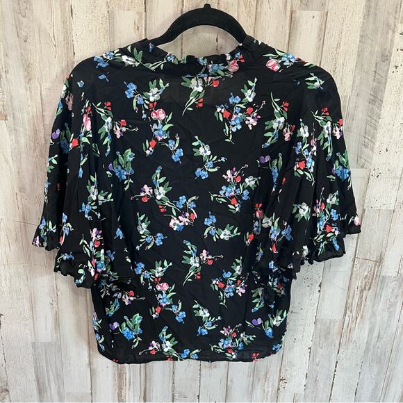 Anthropologie Maeve Floral Flutter Sleeve Black Button Down Shirt - Picture 6 of 7
